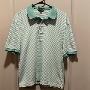 Lands' End Men’s Green & White Striped Polo Shirt | Size M (38/40) | 100% Supima